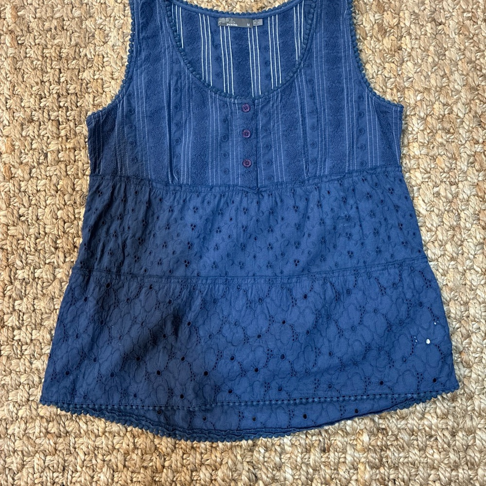 Prana Navy Embroidered Top